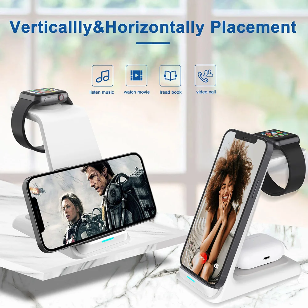 3 in 1 induction qi wireless charger fast charging holder for iphone 13 12 11 xs xr x 8 for apple watch 7 6 5 airpods pro iwatch free global shipping