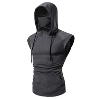 mens fashion hooded mask tank tops hoodie sleeveless tops male bodybuilding workout tank top muscle fitness gym clothing summer