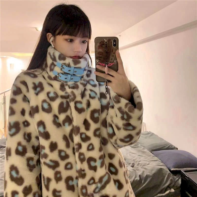 

2021 Autumn Winter Long Sleeve Leopard Jacket Korean Casual Top Plus Size Fashion Top Women Clothing Oversize Clothes Colorblock