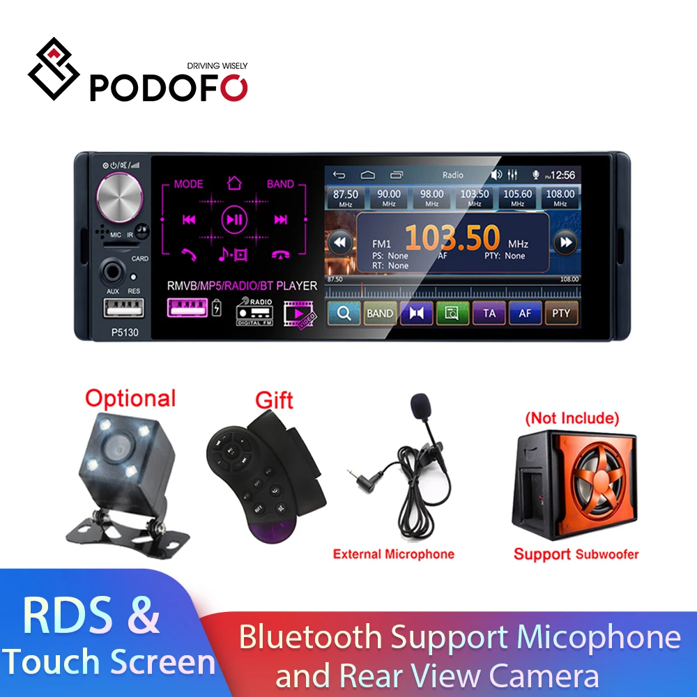 Автомагнитола Podofo 1 Din Bluetooth 4 дюйма сенсорный экран мультимедийный mp5 плеер
