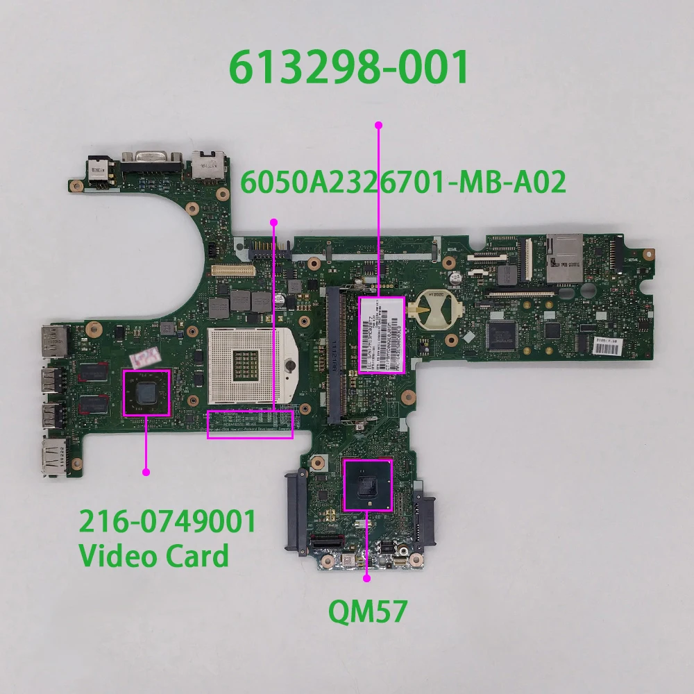 613298-001 QM57 w 216-0749001 GPU 6050A2326701-MB-A02 для HP ProBook 6450b, протестированная Материнская плата ноутбука, ПК, материнская плата