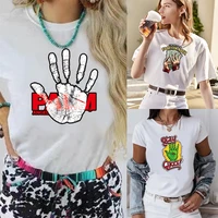 harajuku t shirt hand printed short sleeve o neck tops women summer loose street clothes personality trend wild loose trend tops