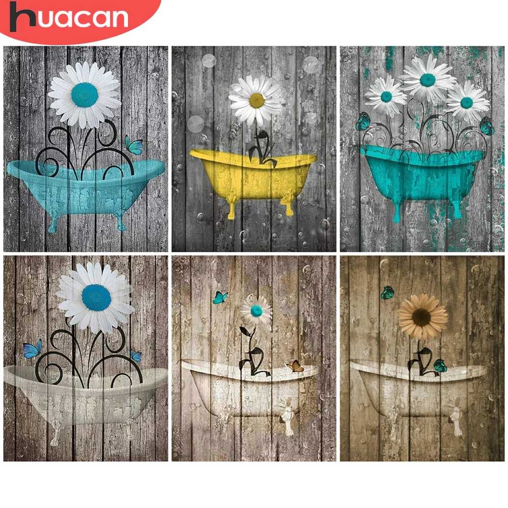 

HUACAN Oil Painting By Numbers Daisy Wall Art Unique Gift Hand Painted Picture By Numbers Flower Children's Room Decor