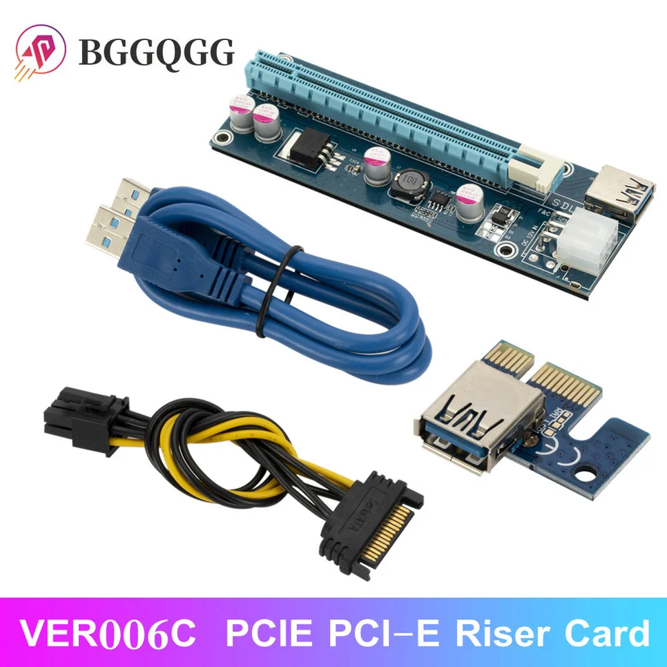 

Riser VER006C PCI Express PCIE PCI-E Райзер-карта 006C 6Pin 1x до 16x Райзер USB 3,0 кабель SATA к IDE для майнинга биткоинов