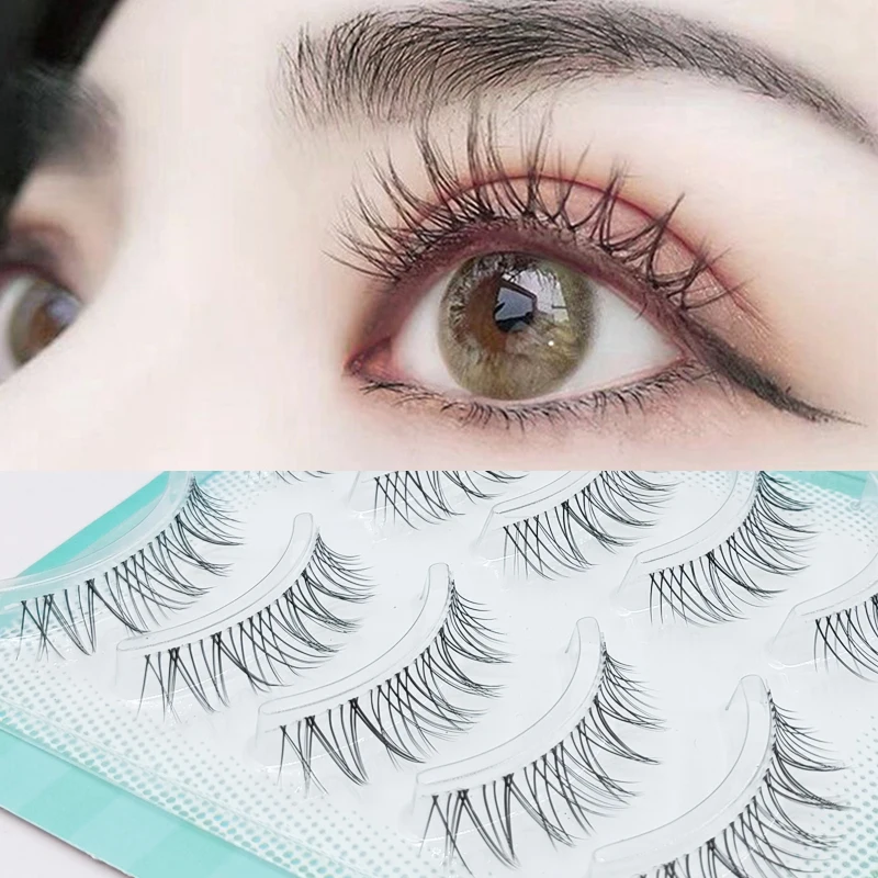 5 Pairs Natural Lashes For Asian Eyes Air Light False Eyelashes Fluffy Wispey Daily Nude Eye Makeup Tools Clear Band Wholesale