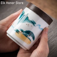 150ml white porcelain pot handpainted landscape ceramic teapot household tea box moisture proof sealing pot storage pot tea item