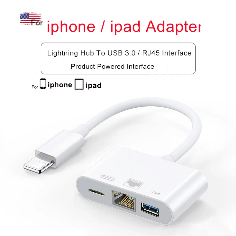 Адаптер Lightning/1080P HDMI RJ45 Ethernet USB для iphone 3 в 1 4K dock Подключение клавиатуры камеры