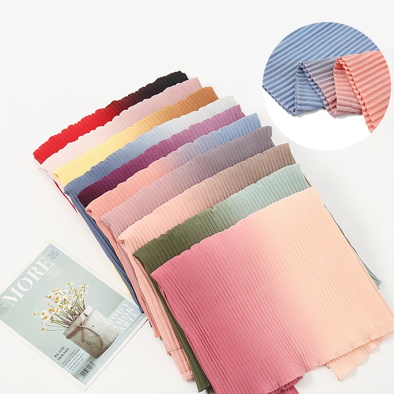 

Muslim Fashion Ombre Crinkle Chiffon Scarf Female Autumn Luxury Gradient Pleated Chiffon Scarves Long Wrinkle Islamic Bandana