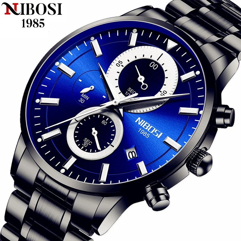 

Часы наручные NIBOSI Мужские кварцевые, модные брендовые Роскошные водонепроницаемые деловые с хронографом из нержавеющей стали
