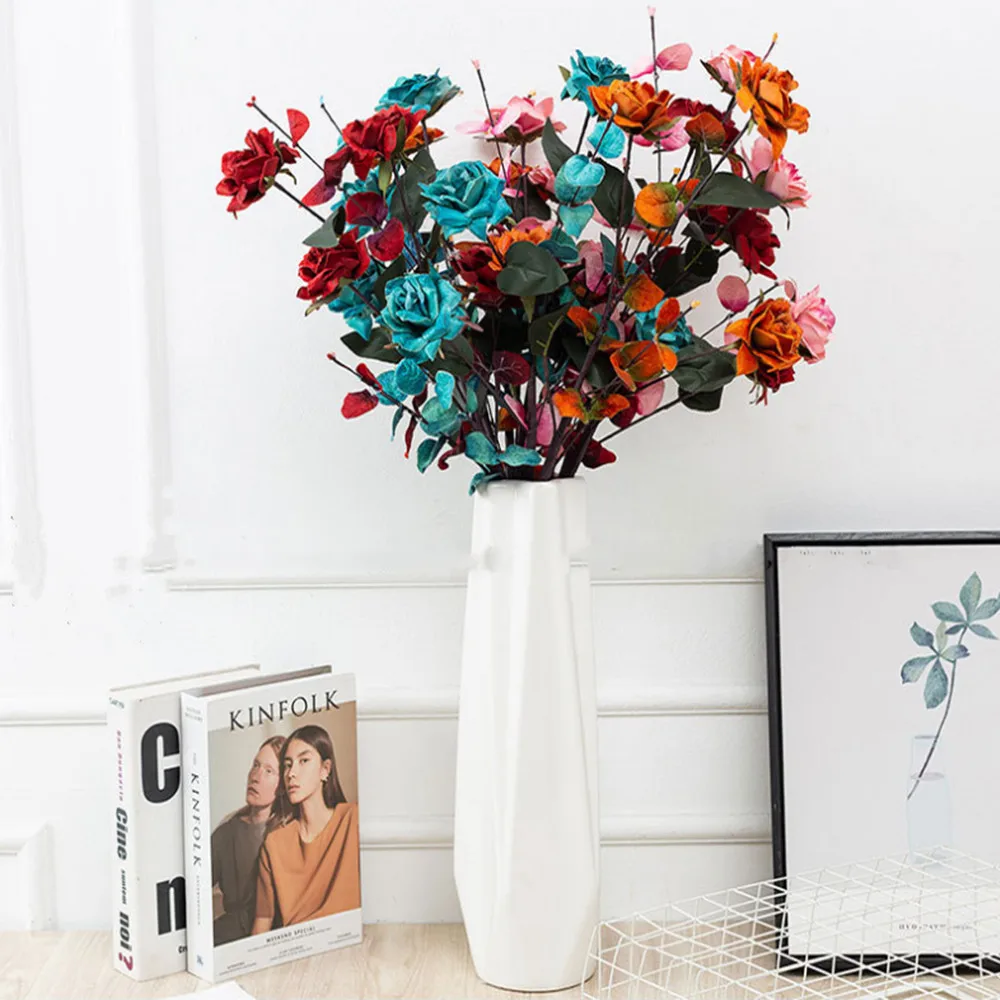 

Artificial 1pc4Four-head Roll Side Rose Autumn Color Fake Rose DIY Home Living Room Hotel Office Decoration Wedding Decoration