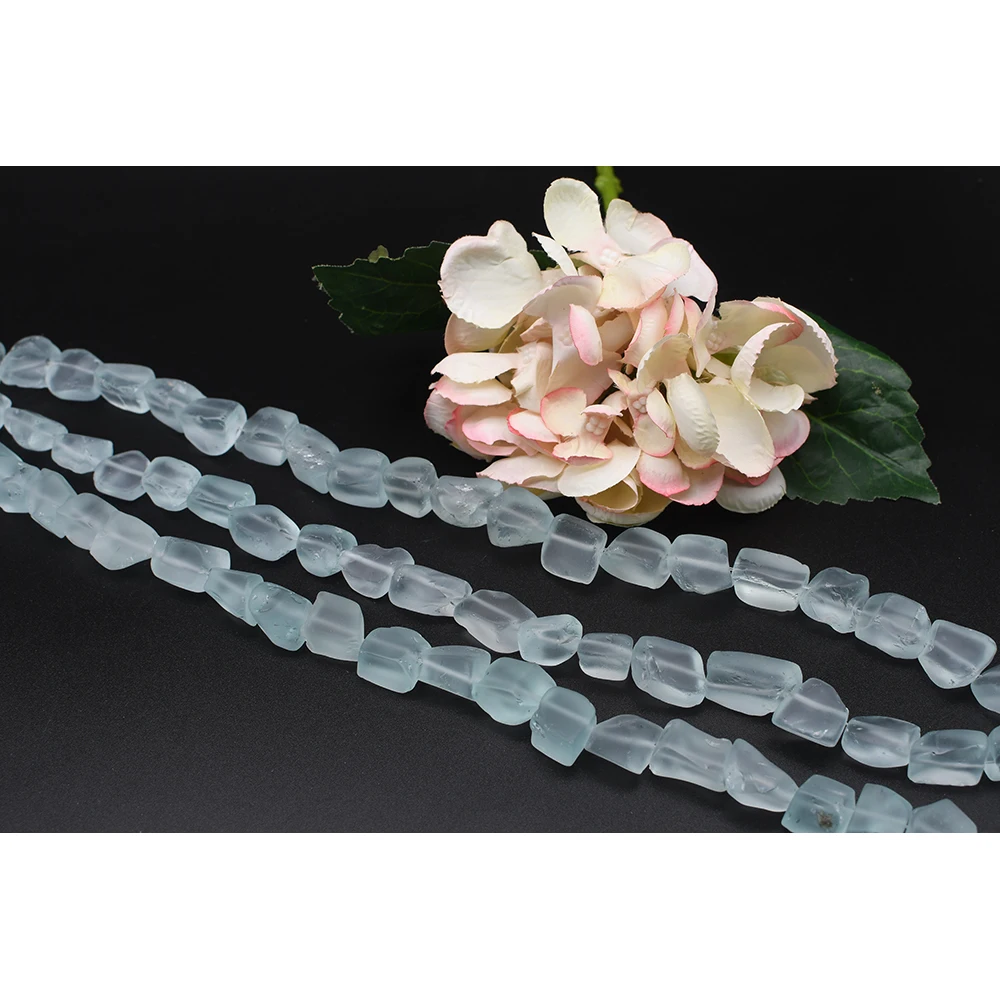 

13-15x18-20mm Natural Aquamarine Blue Glass irregular Frosted Nugget Loose Beads 15" Strand Jewelry Making DIY free delivery