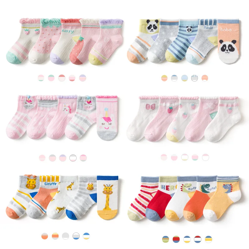 

5 Pairs/Lot Cotton Mesh Summer Kids Socks Cute Cartoon Baby Boy Socks Toddler Infant Stuff Unicorn Princess Girls Socks 1-12 Yrs