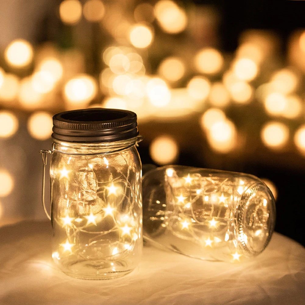 

LED Solar Glass Bottle Lid Night Lamps Fairy Copper Wire Star String Lights Outdoor Hanging Mason Jar Lights lLght Up Go Off
