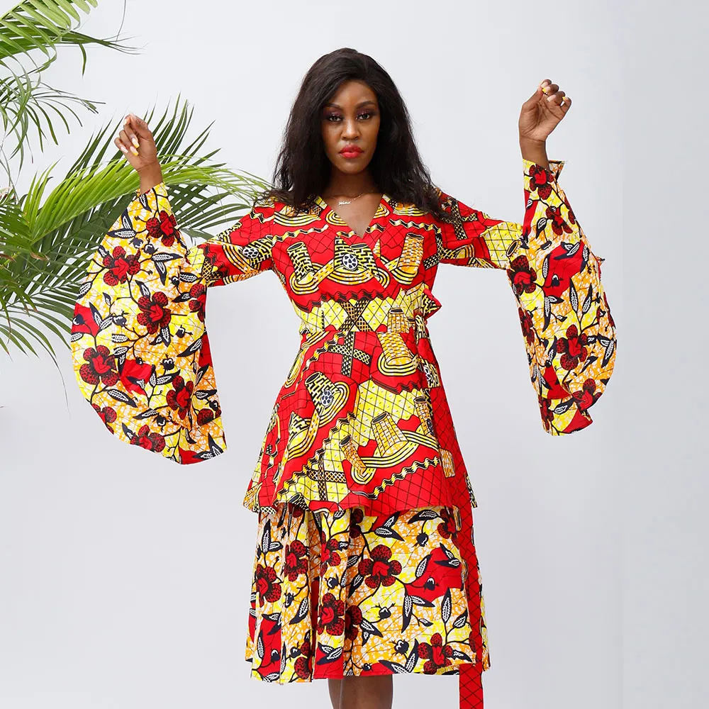 

African Dresses For Women New Fashion 2021 Ankara Wrap Dresses African Traditional African long Sleeve Dress