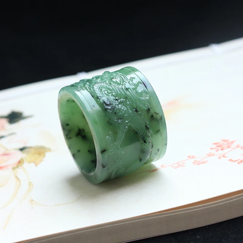 Buy 100% real jade handmade dragon hetian green ring male and female gift rings brand mens on