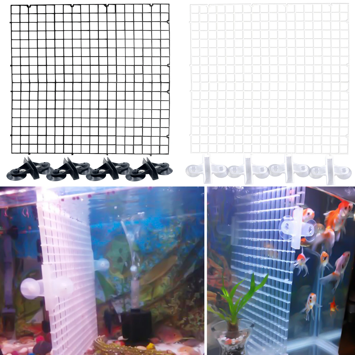 Aquarium Fish Tank Plastic Separation Divider Board Fry Segregation Breeder Net with 4pcs Suction Cups For Home Pool 30 x 30cm