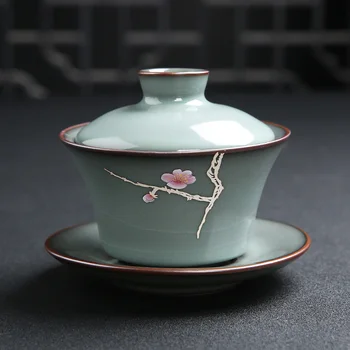 boutique gaiwan porcelain tureen with cup saucer coaster ceramic covered bowl with lid guan yao craft Chinese cup bowl on sales