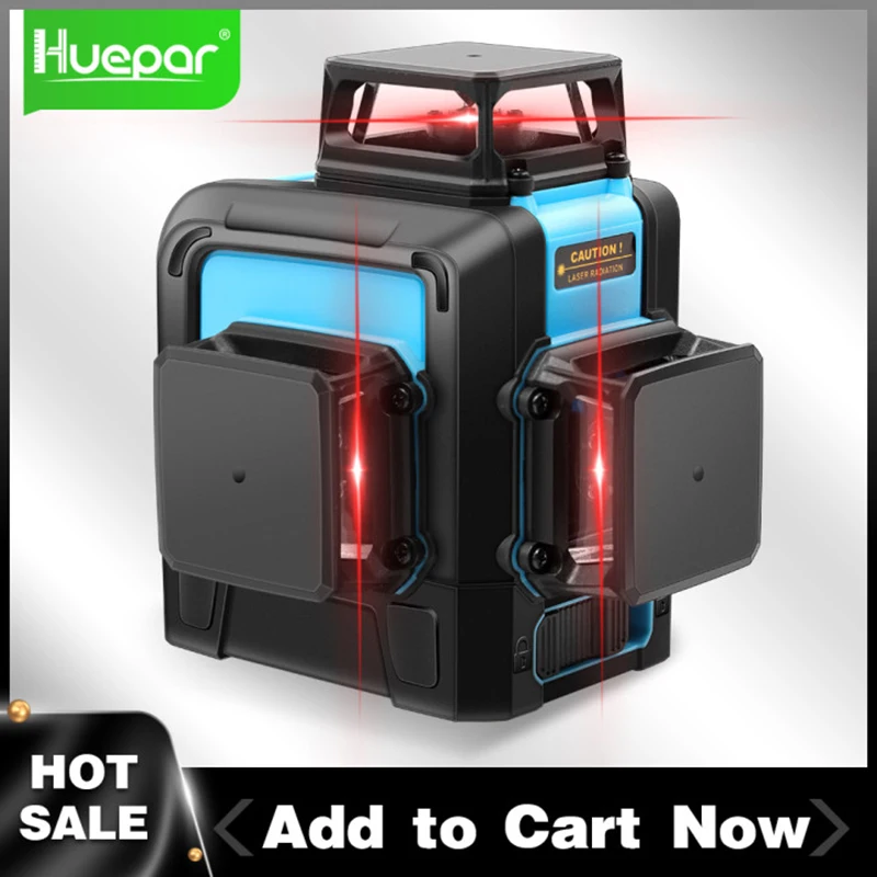 Huepar 3D 12 Lines Cross Line Laser Level RED Beam with Li-ion battery Self-Leveling Vertical & Horizontal With Base | Инструменты