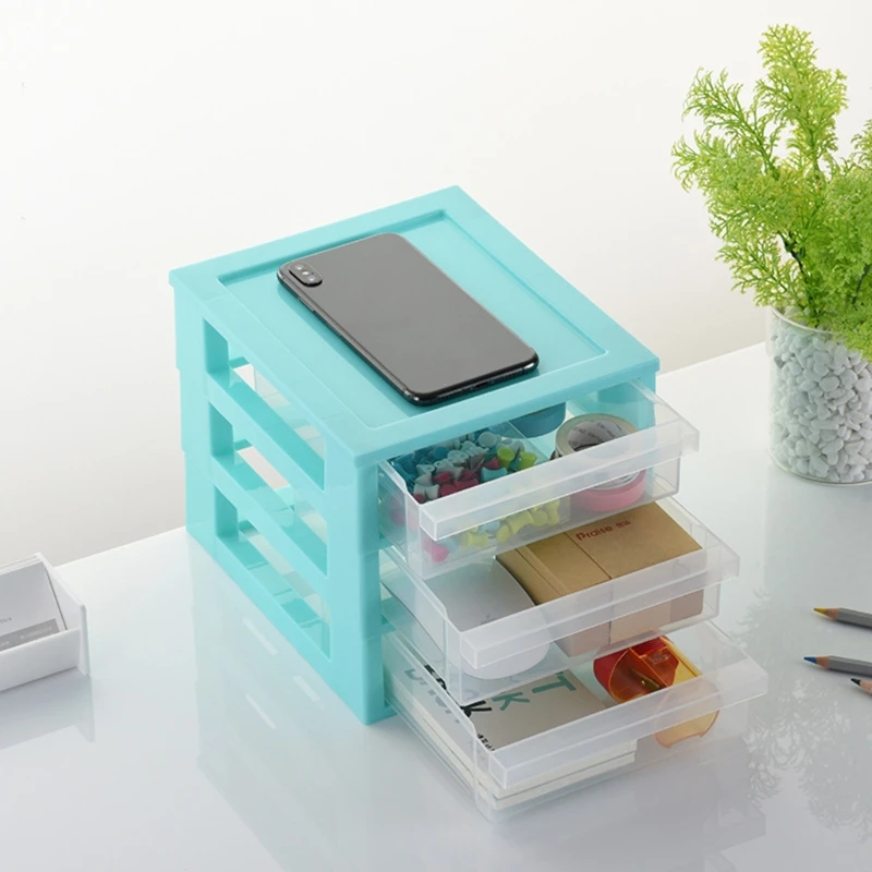 

3 Layers Transparent Drawer Type Desk Storage Boxes Plastic Document Sundries Holder Cosmetic Jewelry Cabinet Organizer