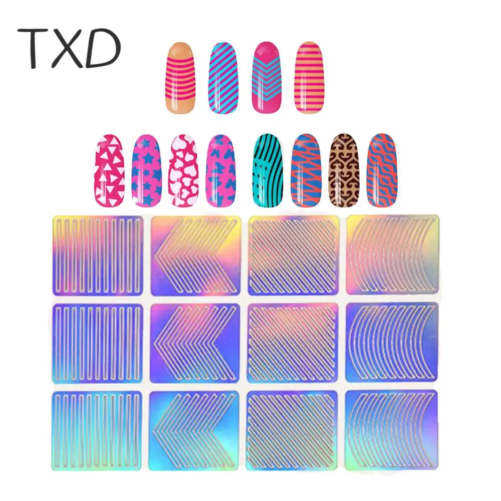 

TXD Hollow 3D Laser Transfer Sticker Stencil Gel Polish Nail Stamping Template Manicure Tips DIY Nail Art Sticker Accessory Tool