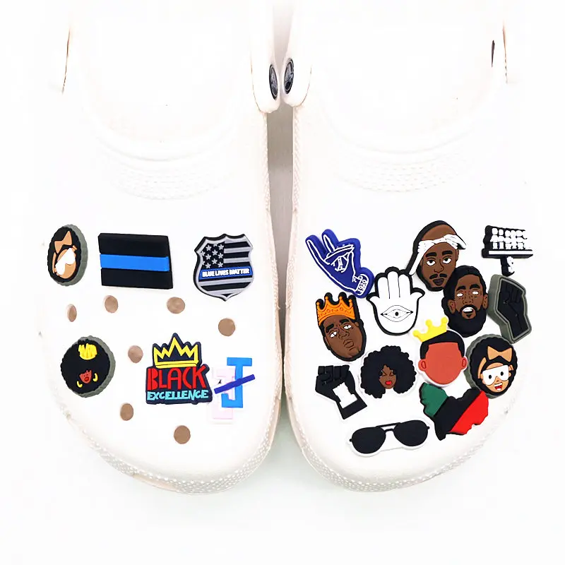 1pcs I Can Not Breathe Shoe Charms Accessories Black lives matter fist Portraits BGM BLM PVC JIBZ for Croc Shoe Charm Decoration