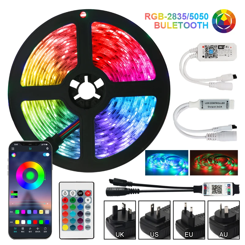 

5050 Waterproof Flexible Ribbon DC RGB Neon 12V LED Strip Lighting Wifi Tape Diode Bedroom Decoration Bluetooth luces Led Lights