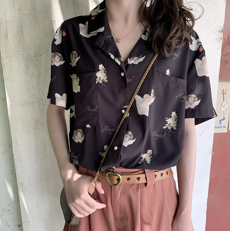 Летняя женская Свободная шифоновая рубашка с v образным вырезом и коротким