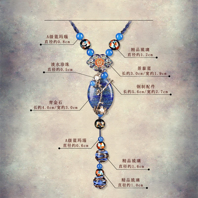 

Women's Fashion Jewelry China Ethnic Blue Stone Pendant Long Chain Necklace mens Sweater chain necklaces