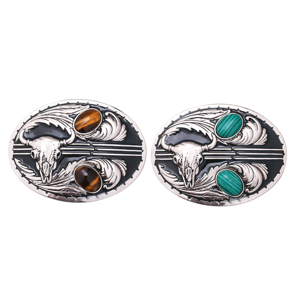 

2Pcs Retro Gem Inlaid Belt Buckle Skull Embossed Cowboy Cowgirl Belt Clamp
