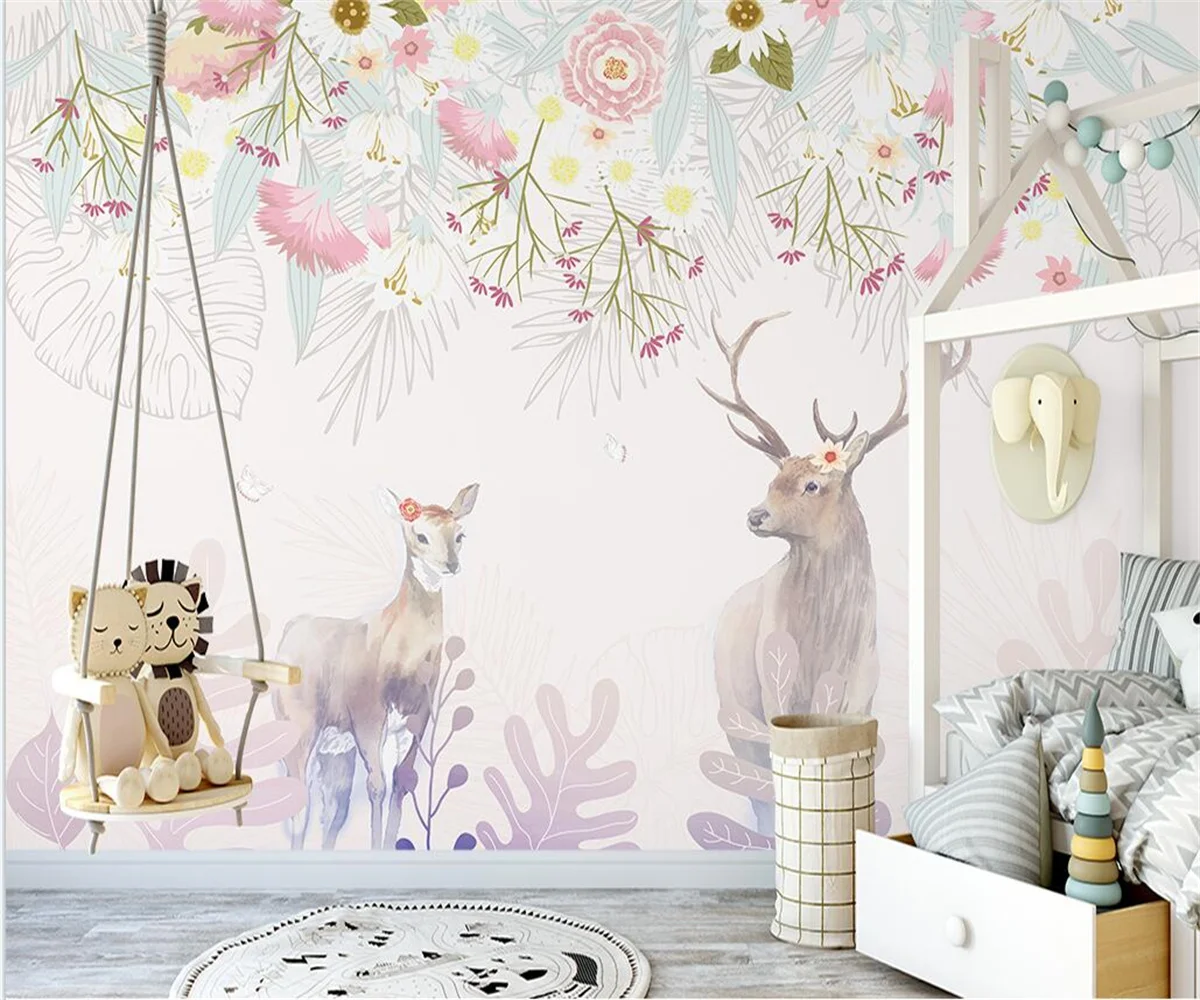 Новые скандинавские 3d обои на заказ ручная роспись скандинавский цветок Буш лось