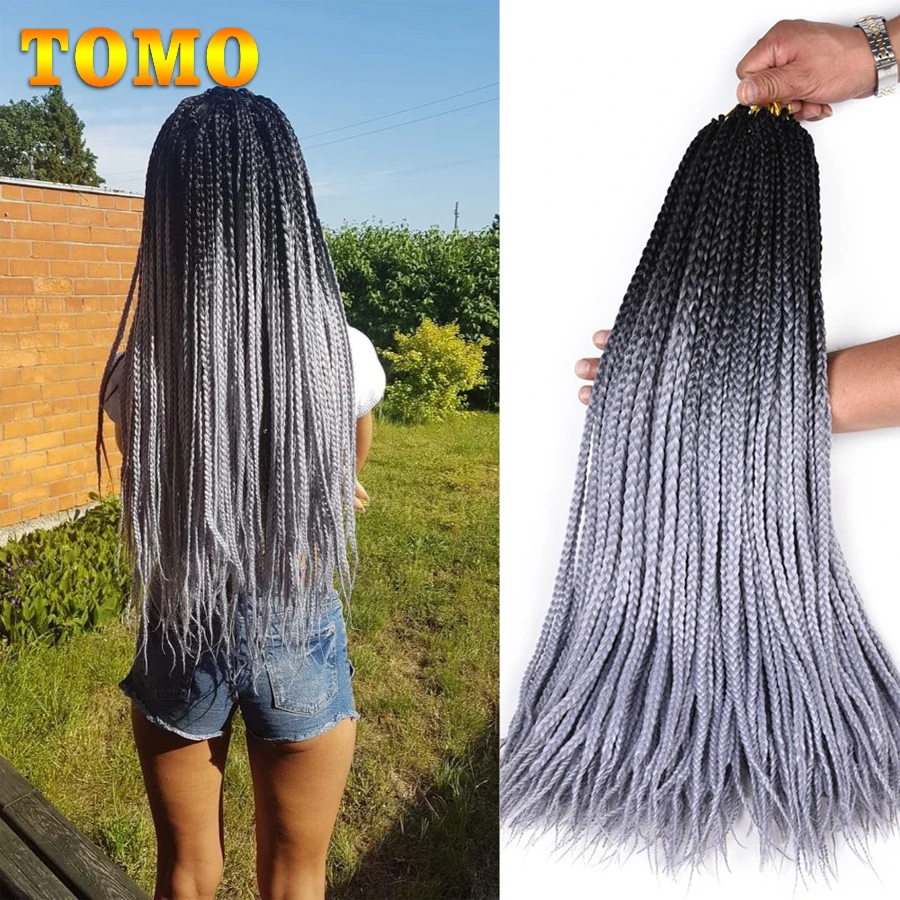 

TOMO 24 inch Long Colorful Box Braids Synthetic Crochet Hair Extensions High Temperature Fiber Ombre Brown Pink 22 Strands/pack