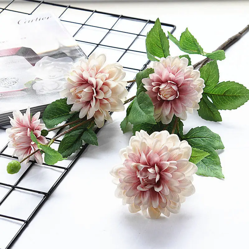 A Роскошный длинный стебель Dahlia Guanyin Искусственные цветы из шелка DIY Свадебные украшения на день рождения Домашний декор для стола Флорес - Цвет: A