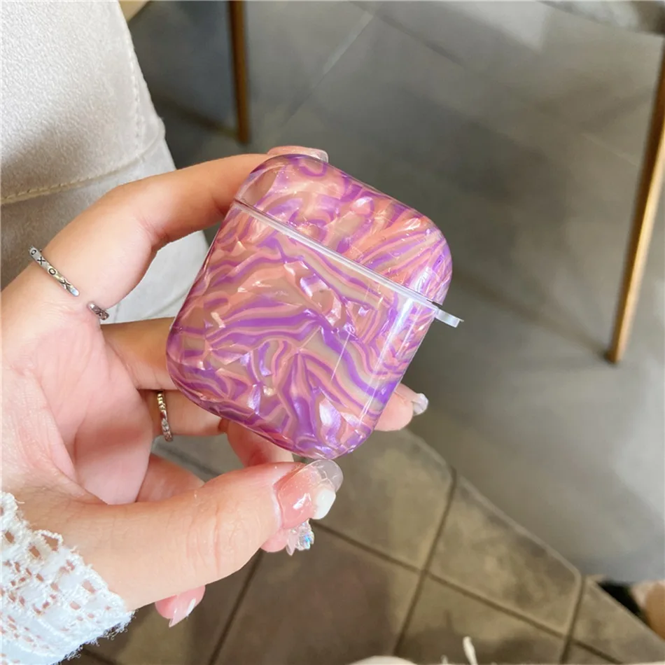 

Earphone Case For AirPods 2/1 Luxury Purple Marble Shell Conch Case For AirPods Pro airpods 3 Soft Earphones Cover with Keychain