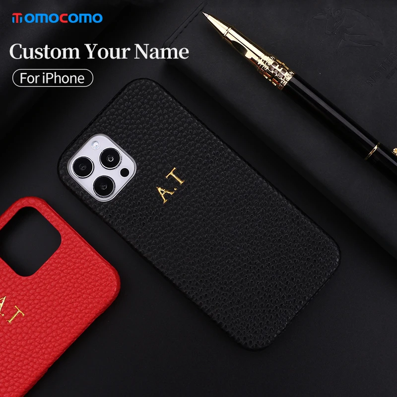

Personalization Custom Initial Name Pebble Grain Leather Phone Cover For iPhone 14 14ProMax 14Plus 13Promax 13 1 DIY Phone Case