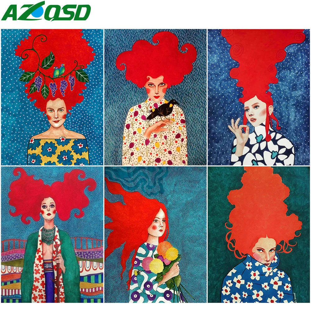 

AZQSD полный квадратный алмаз картина девушка картина Стразы Алмазная вышивка, портрет Мозаика Декор для дома ручной работы