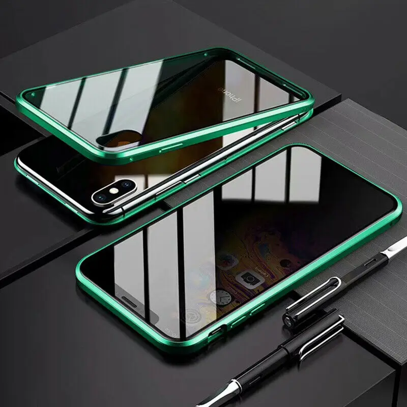 Магнитный анти-Открытый Анти-шпионский стеклянный чехол для телефона iPhone 6 7 8 X XS XR XSMAX стеклянный чехол для телефона - Цвет: Зеленый