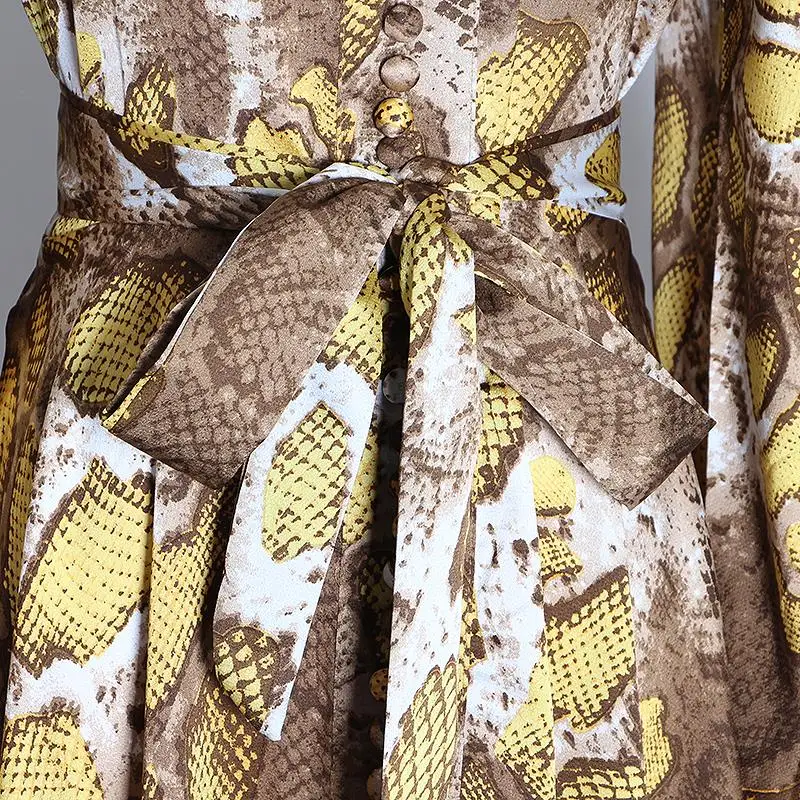 Женское винтажное платье миди с воротником-стойкой высокой талией и