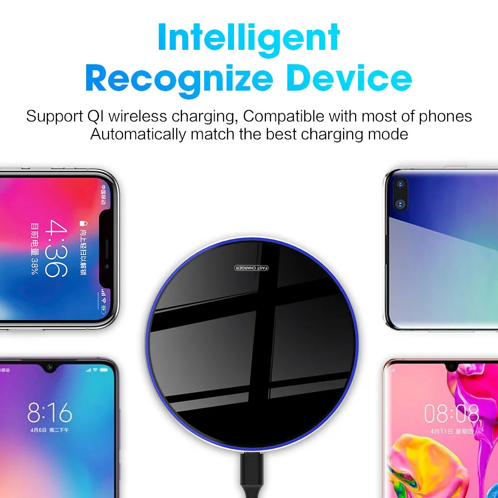 fdgao 15w qi wireless charger for iphone 13 12 11 pro xs xr x 8 induction fast charging pad for samsung s21 s20 s10 xiaomi 10 9 free global shipping
