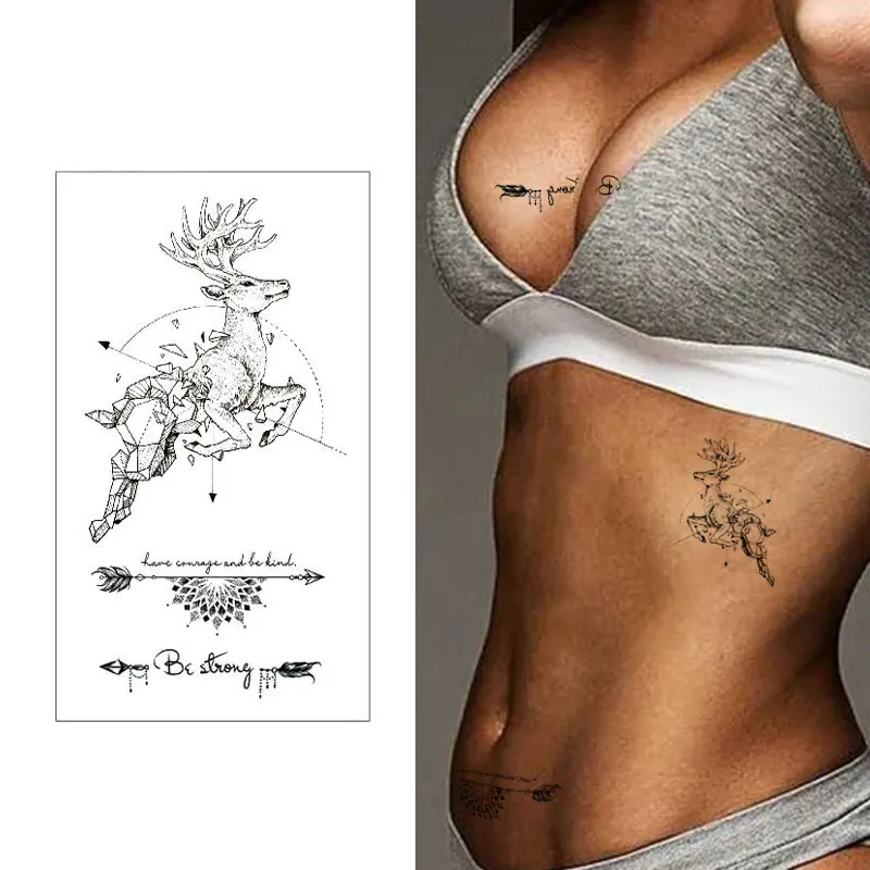 

Elk Love Tattoo Sticker Waterproof Design Paste Women Fake Tattoos Professional Realistic Flower Blacks Art Sleeve On Face