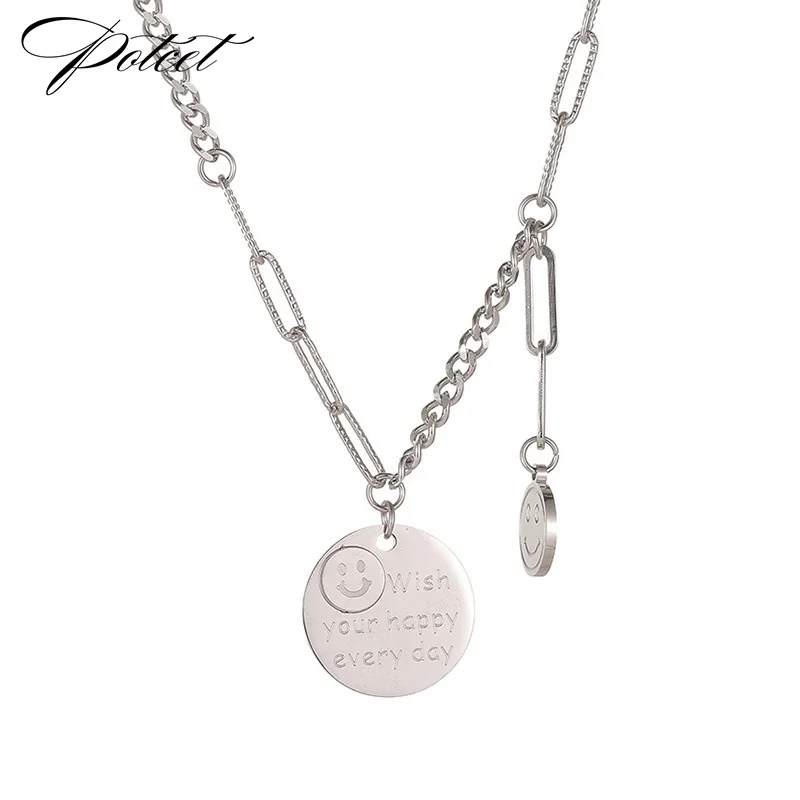 

POTCET Pendants Titanium Steel Smiling Face Travel Anniversary Necklace