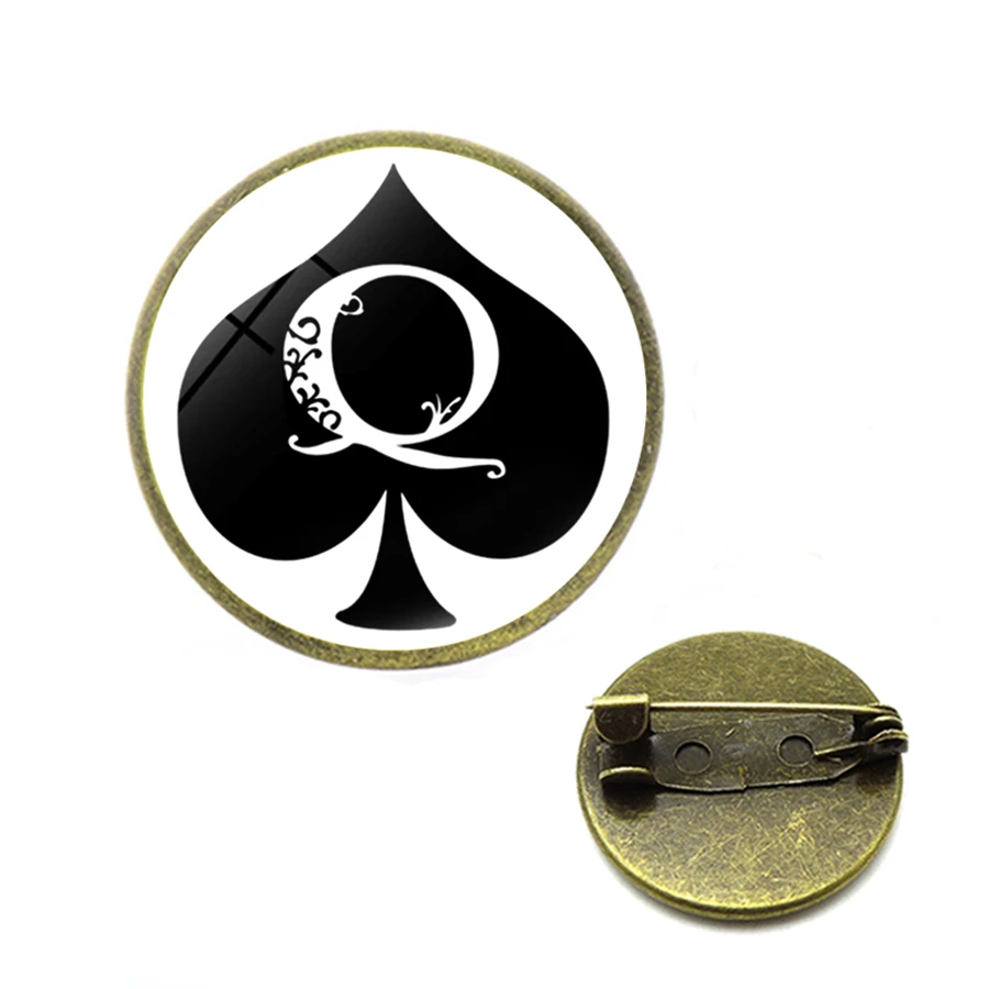 Poker Spades Q queen броши сердце для клуба на лацкане булавки мужчин рюкзак женщин и