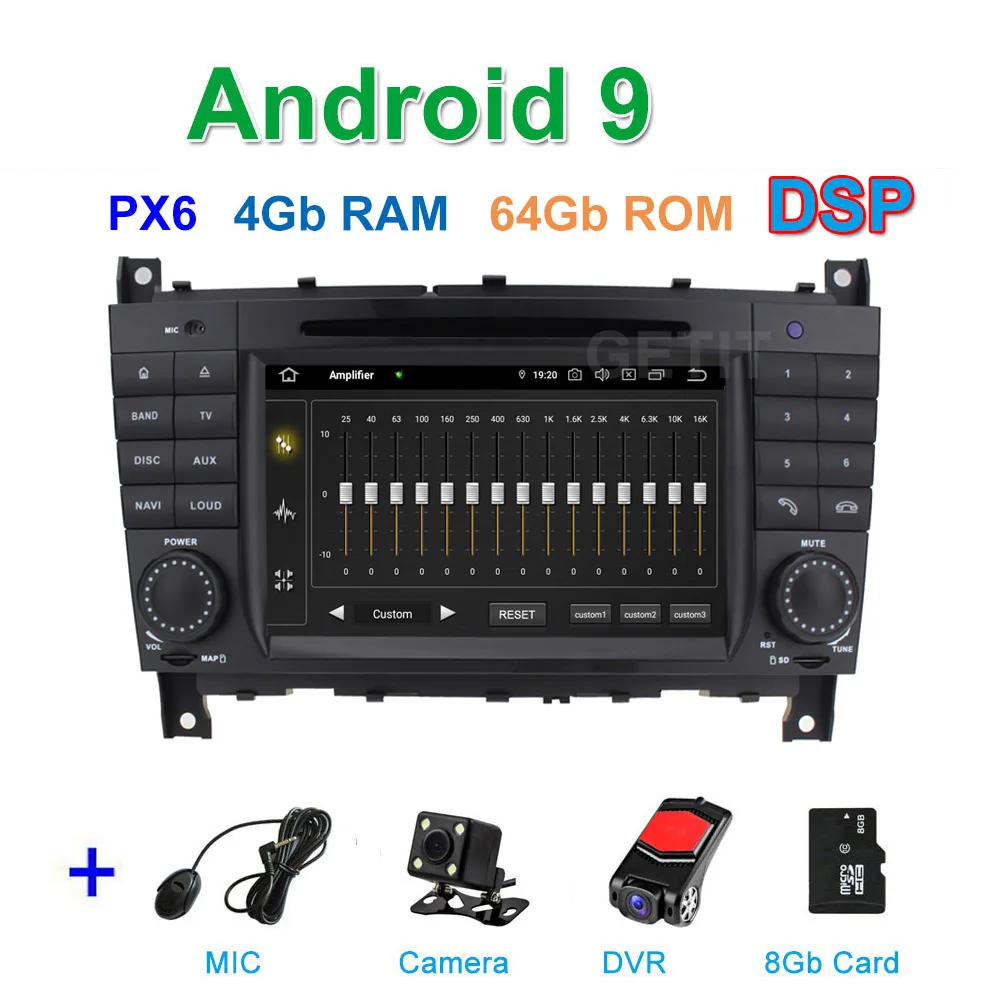 DSP PX6 CAM DVR SD DSP 64G PX6 Android 9,0 автомобильный DVD мультимедиа радио gps для Mercedes Benz W203 W209 W219 A-Class A160 C-Class C180 C200 CLK200 - Цвет: DSP PX6 CAM DVR SD
