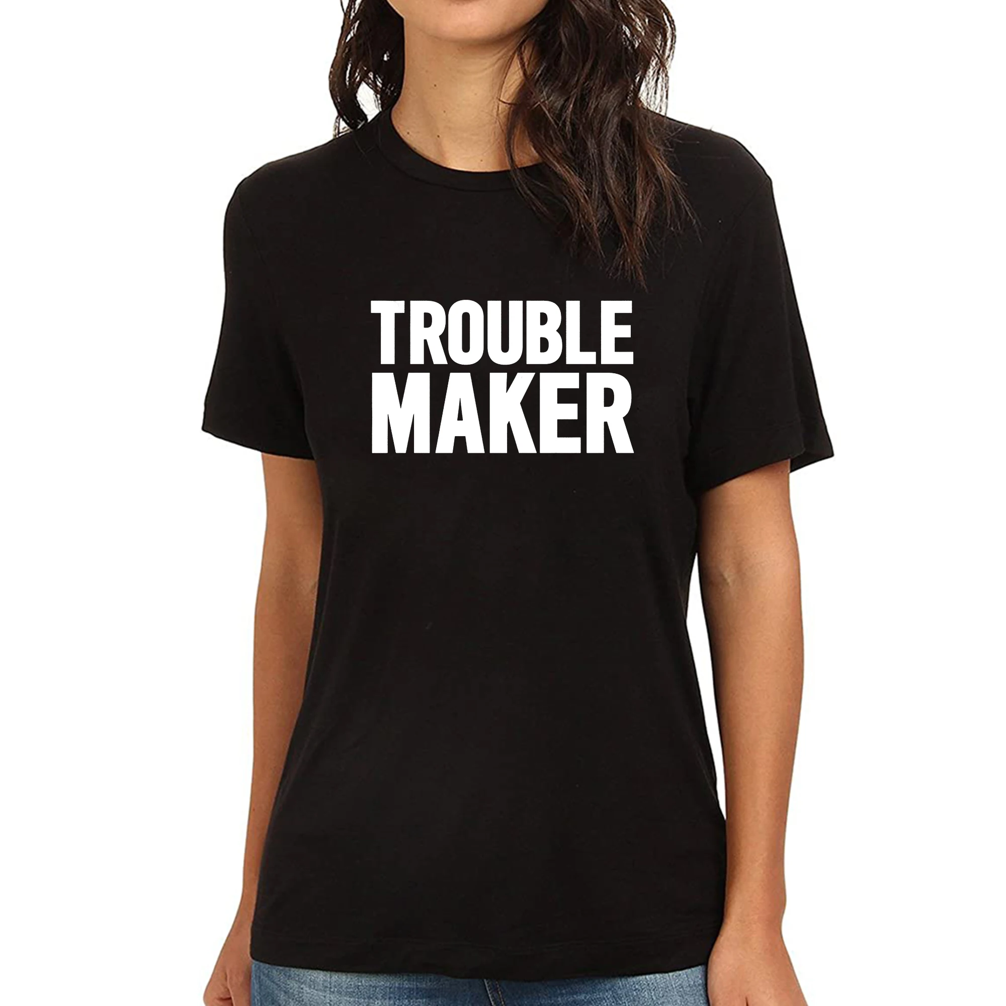 

Lyprerazy Women's Trouble Maker Workout Gym Fitness Funny Summer Funny Letter Print T-shirt