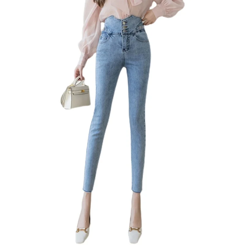 

jeans woman high waist Korean fashion all-match pencil pants with thin feet Woman clothes trousers for female jean