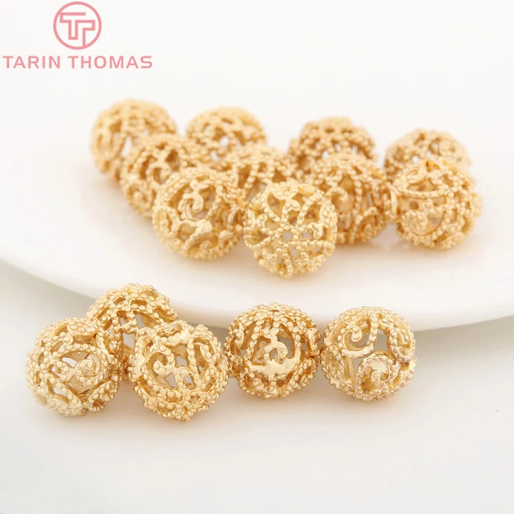 Круглые бусины для браслета с покрытием из латуни 10 мм 24 К 6 шт. | Украшения и