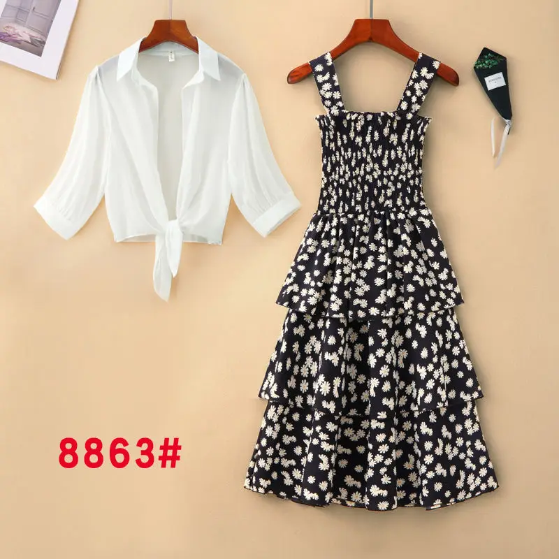 Женский винтажный костюм двойка летняя рубашка с коротким рукавом + длинное