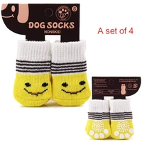 4 pcs cute cartoon pet socks dogs pet knits socks anti slip skid bottom warm puppy shoes soft breathable cats pet socks sml
