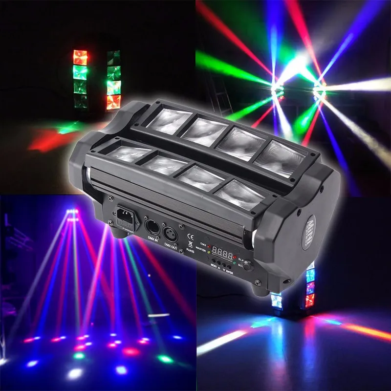

90W Mini LED 8x10W RGBW Moving Head Light LED Spiders Beam Stage Lighting DMX 512 Spiders Light Good for DJ Nightclub Party
