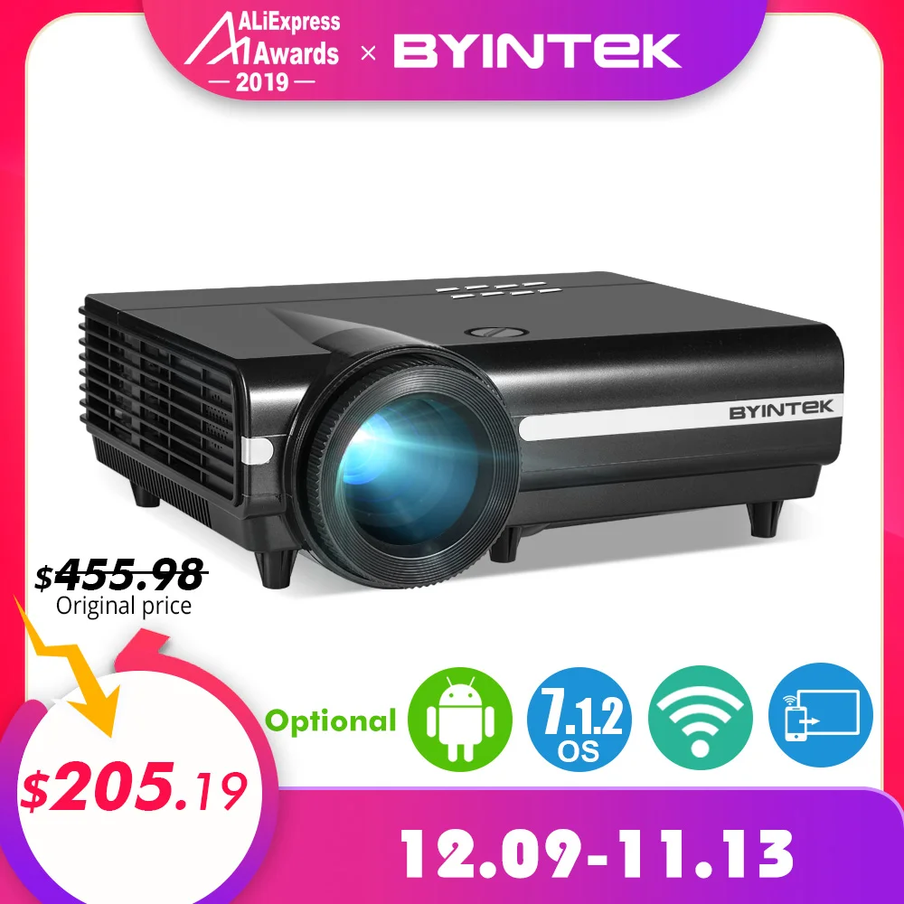 BYINTEK MOON BT96Plus Android Wifi смарт-видео 1080P светодиодный проектор для домашнего кинотеатра Full HD Поддержка 4K видео для Netflix