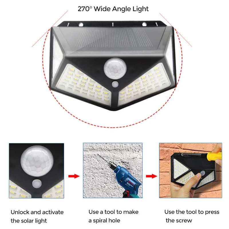 100 светодиодный солнечный светильник Водонепроницаемый светодиодные лампы на